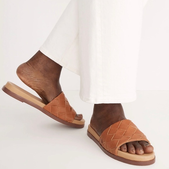 New! Madewell Burnished Caramel The Louisa Slide Sandal in Woven Leather - Picture 3 of 7